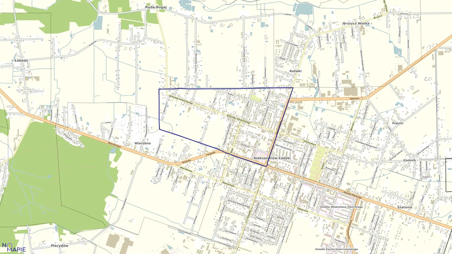 Mapa obrębu ALEKSANDRÓW ŁÓDZKI 1 w gminie Aleksandrów Łódzki