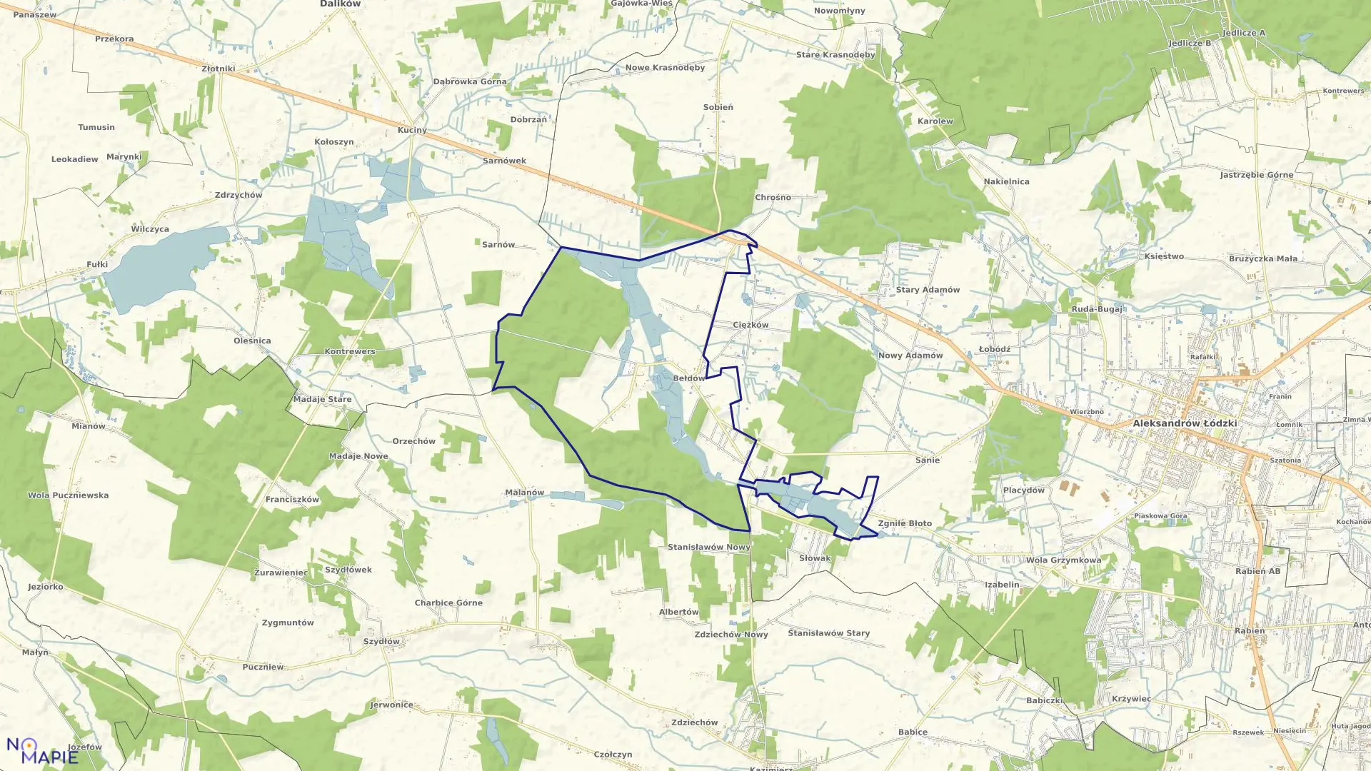 Mapa obrębu BEŁDÓW w gminie Aleksandrów Łódzki