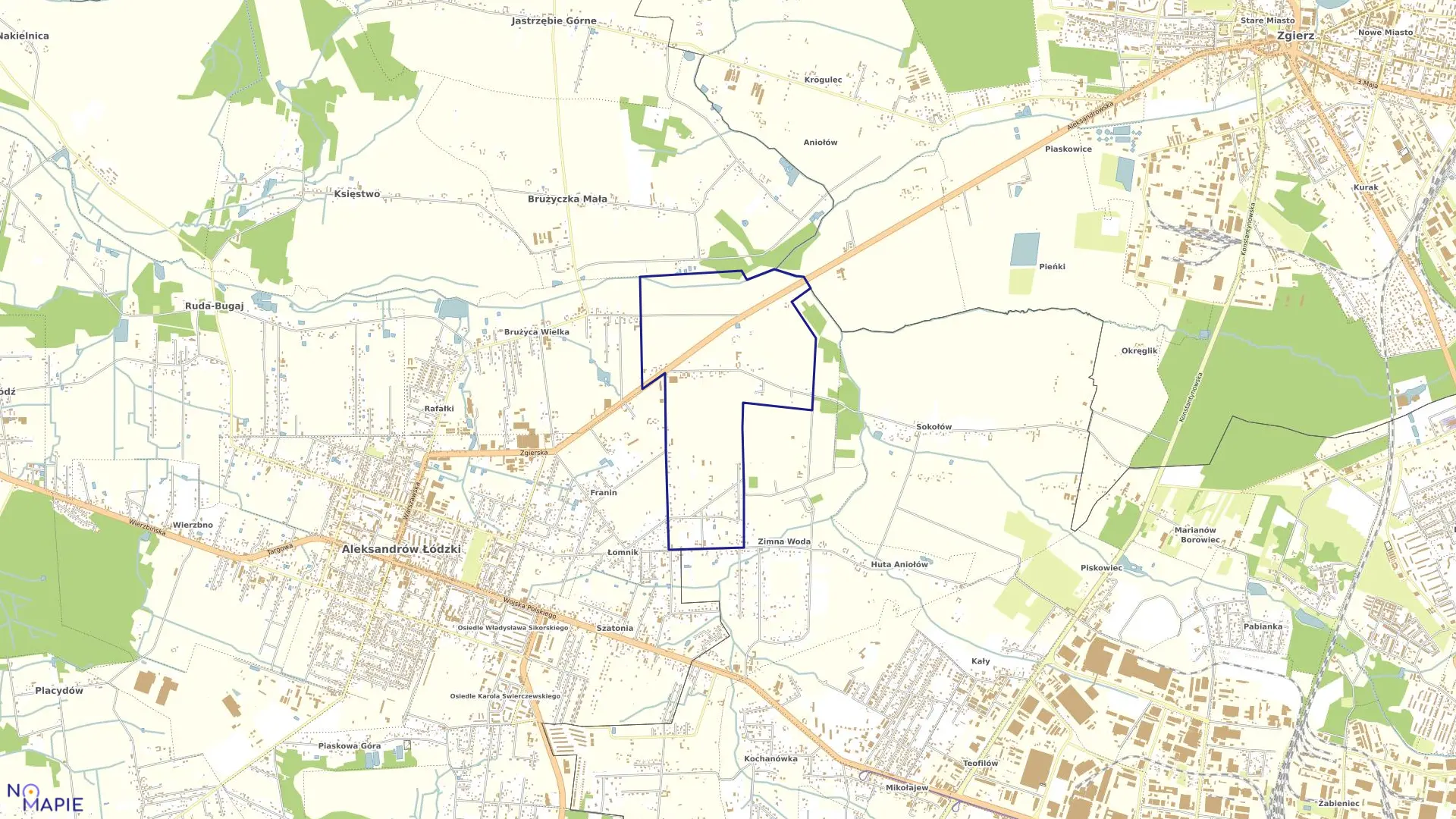 Mapa obrębu KOLONIA BRUŻYCA w gminie Aleksandrów Łódzki