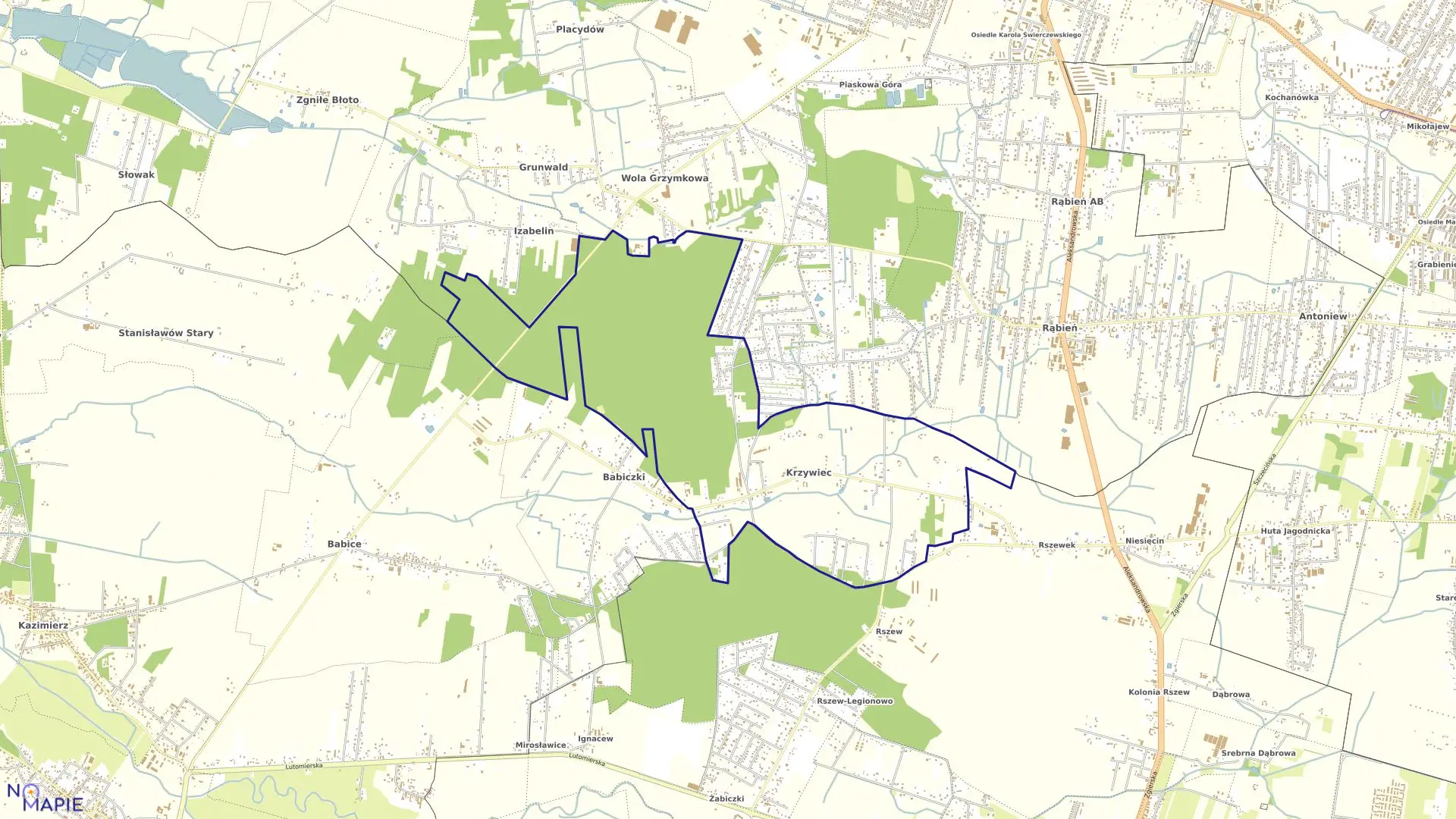 Mapa obrębu KRZYWIEC w gminie Aleksandrów Łódzki