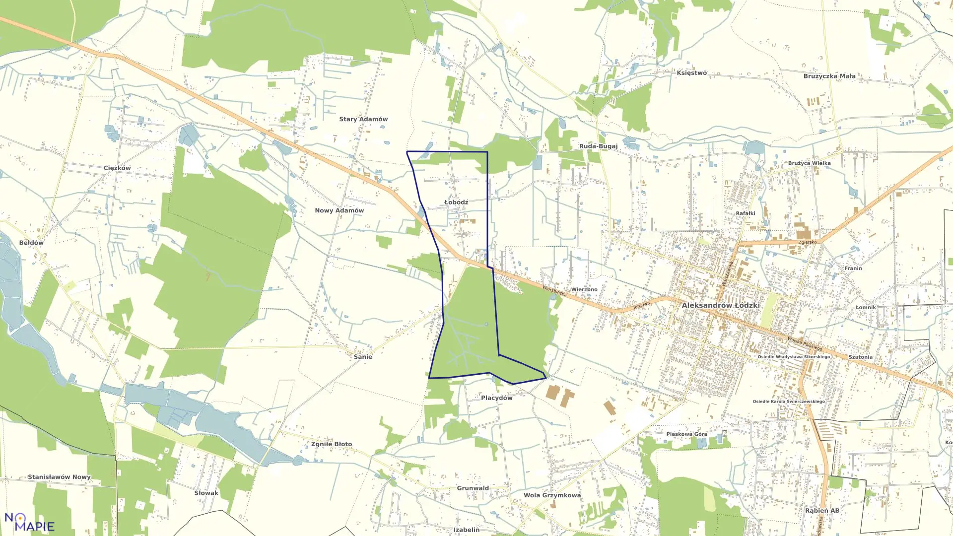 Mapa obrębu ŁOBÓDŹ w gminie Aleksandrów Łódzki