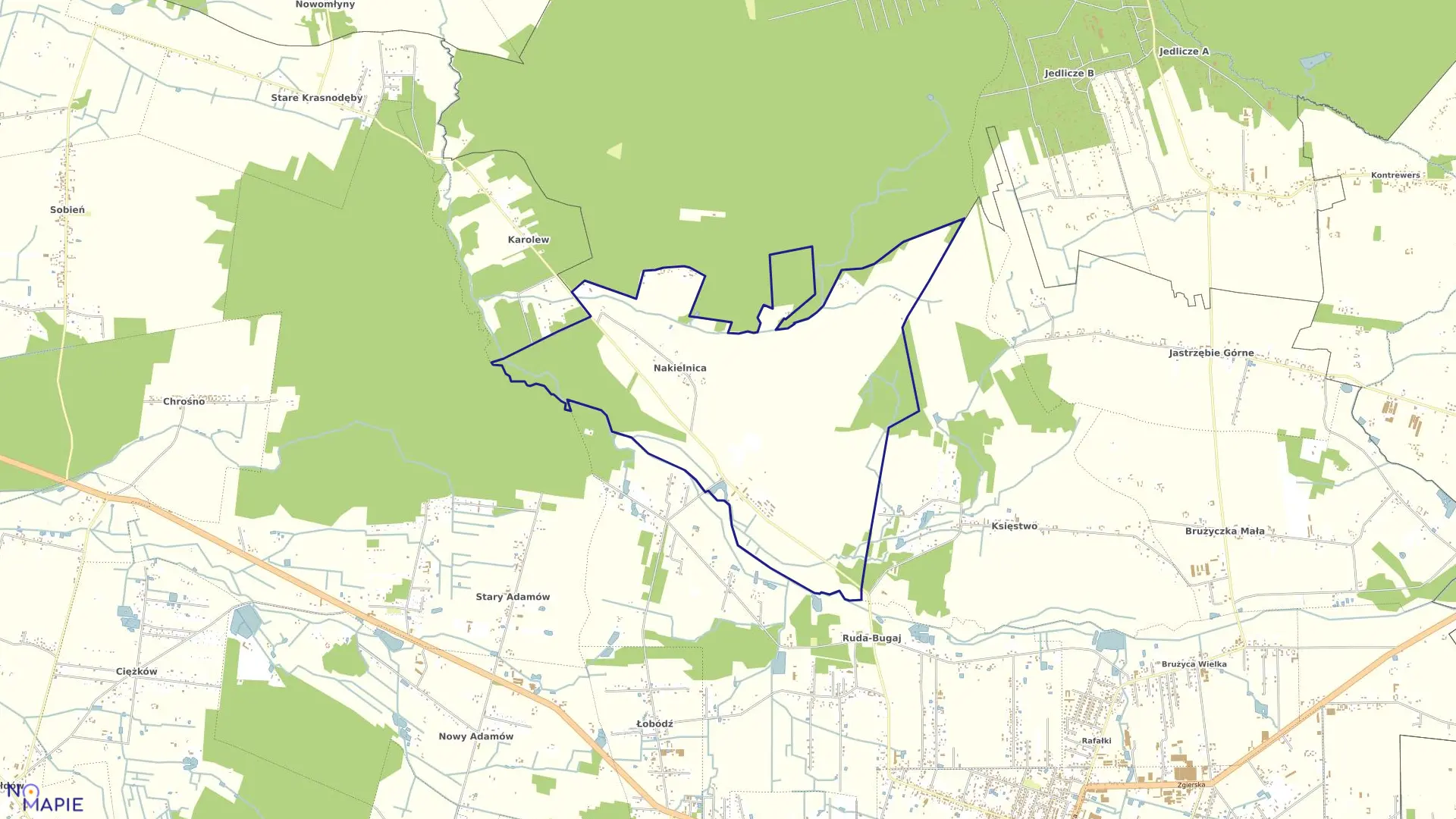 Mapa obrębu NAKIELNICA w gminie Aleksandrów Łódzki