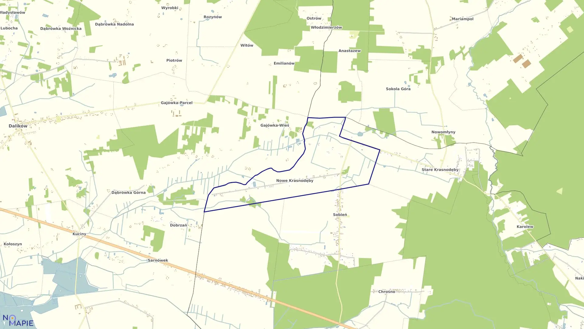 Mapa obrębu NOWE KRASNODĘBY w gminie Aleksandrów Łódzki