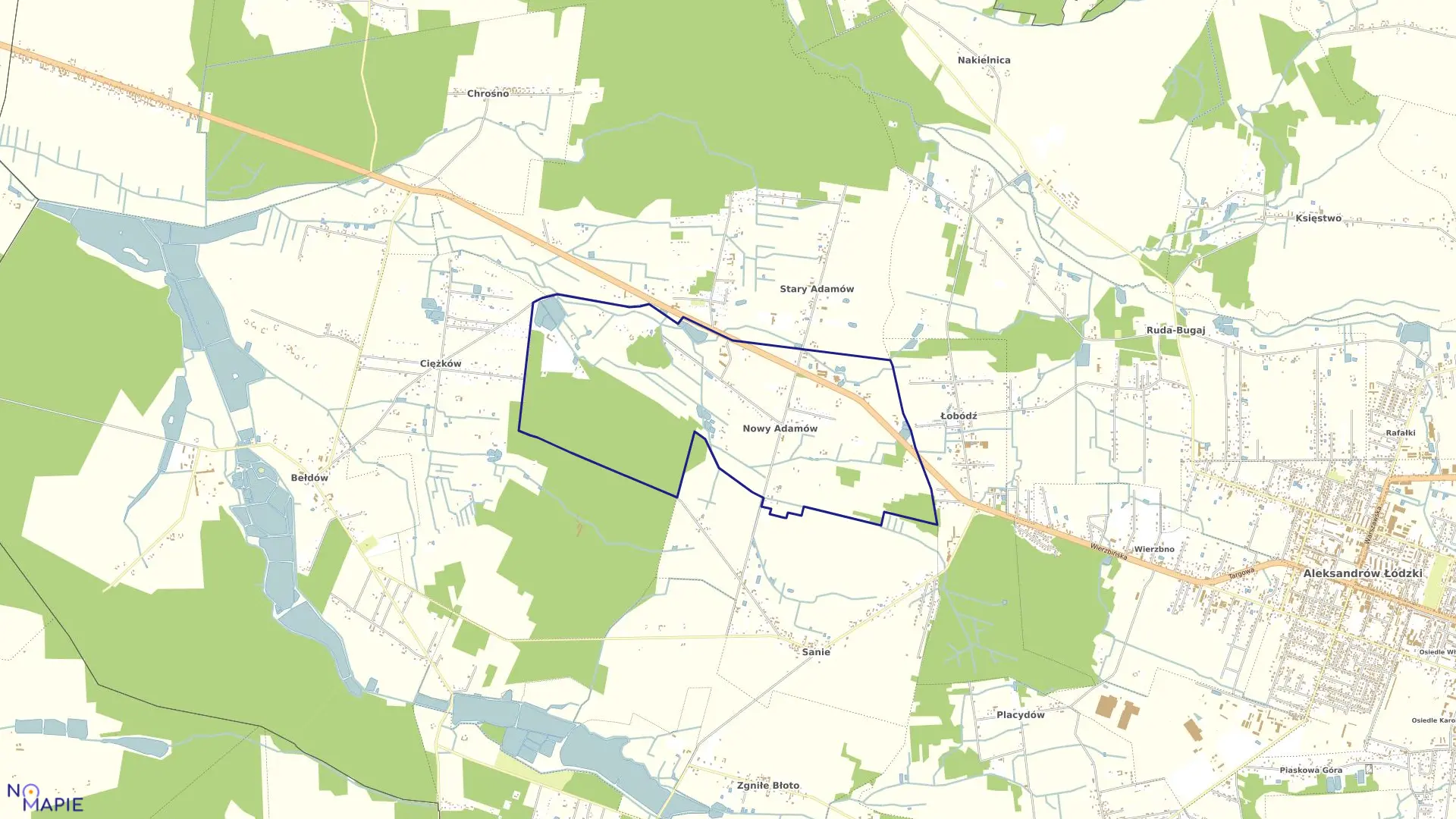 Mapa obrębu NOWY ADAMÓW w gminie Aleksandrów Łódzki