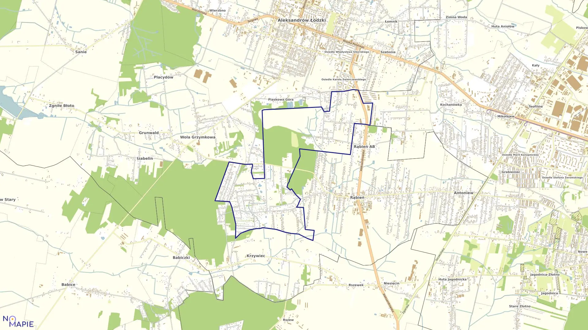 Mapa obrębu RĄBIEŃ AB w gminie Aleksandrów Łódzki