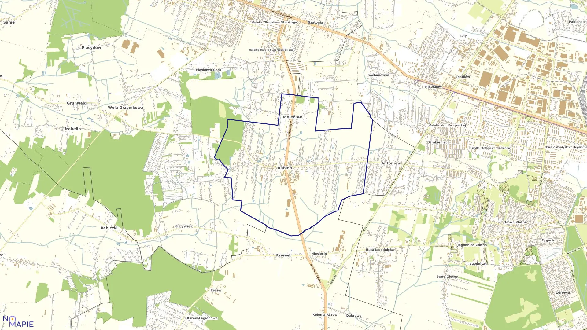 Mapa obrębu RĄBIEŃ w gminie Aleksandrów Łódzki