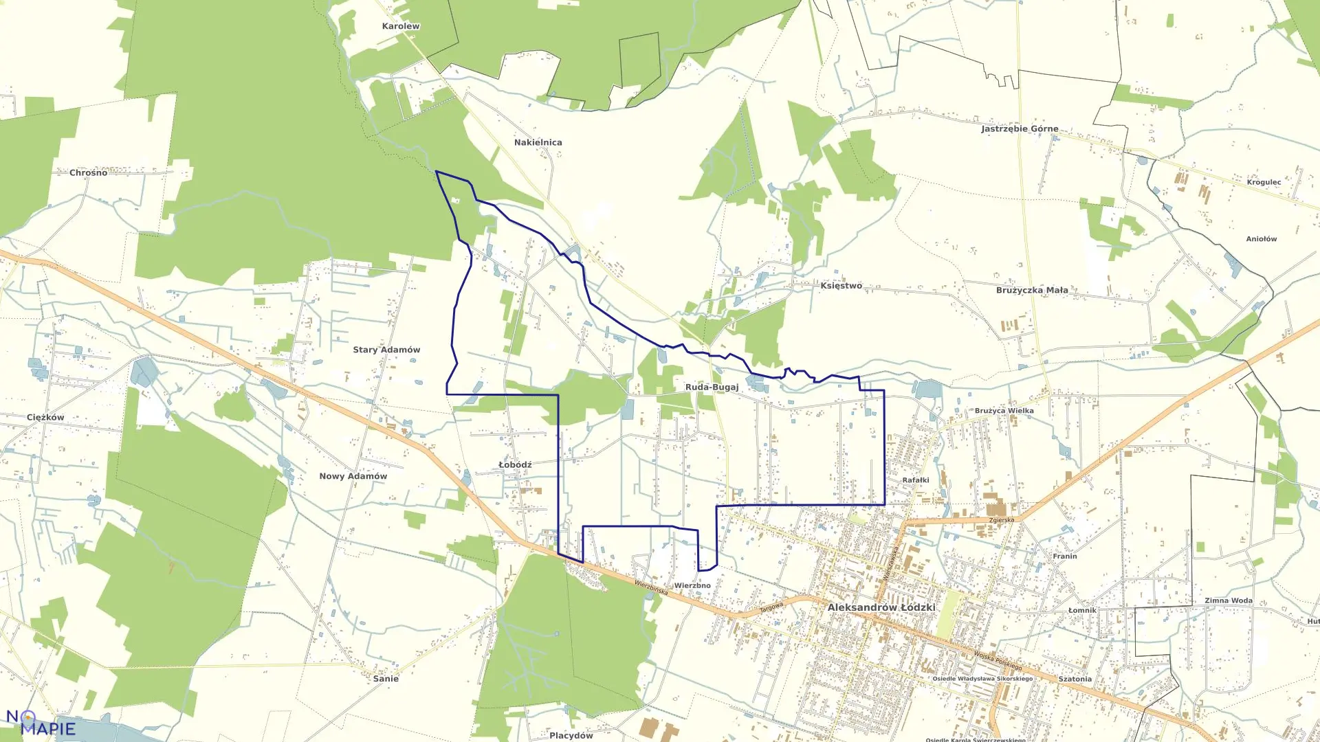 Mapa obrębu RUDA BUGAJ w gminie Aleksandrów Łódzki