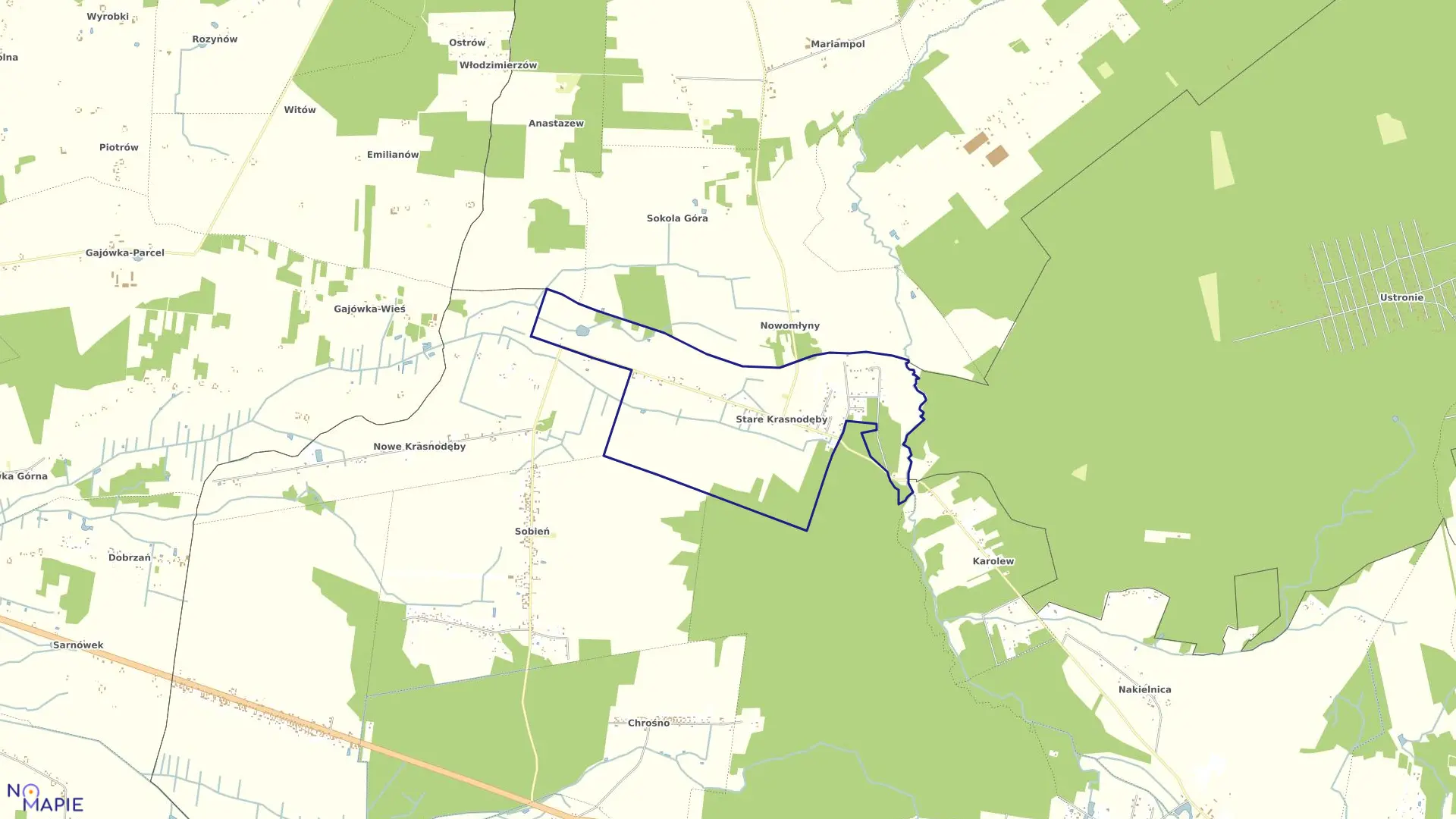 Mapa obrębu STARE KRASNODĘBY w gminie Aleksandrów Łódzki