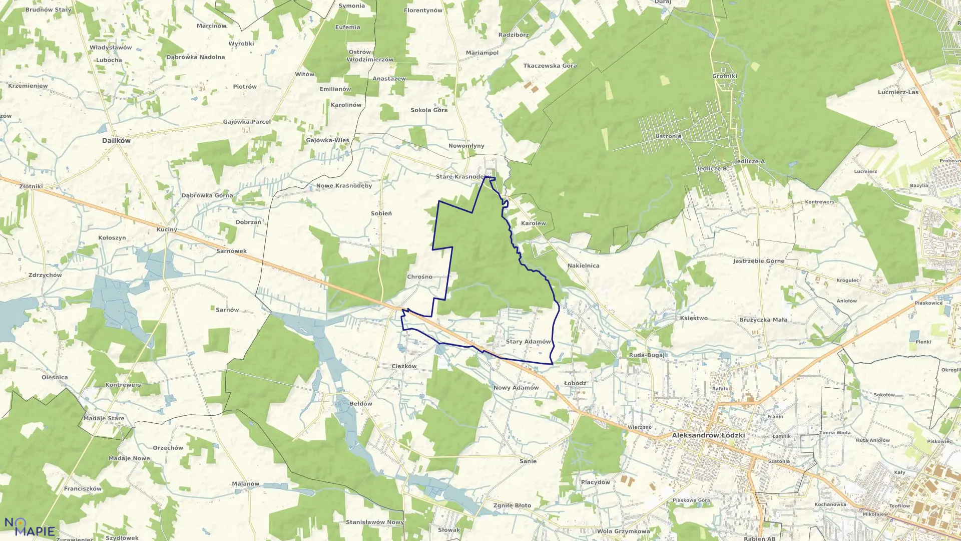 Mapa obrębu STARY ADAMÓW w gminie Aleksandrów Łódzki